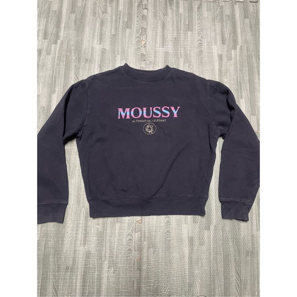 Moussy Alternative Elegant Rose Crop Crew  Blue Sweatshirt Women's Size F Free